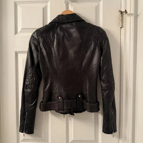 Black Leather Jacket with Diagonal Zipper, Blink (Danier), Size 2XS - Picture 5 of 8